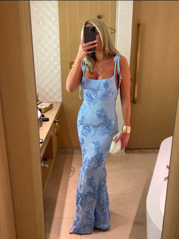 'LILY’ Floral Maxi Dress With Adjustable Straps - Blue
