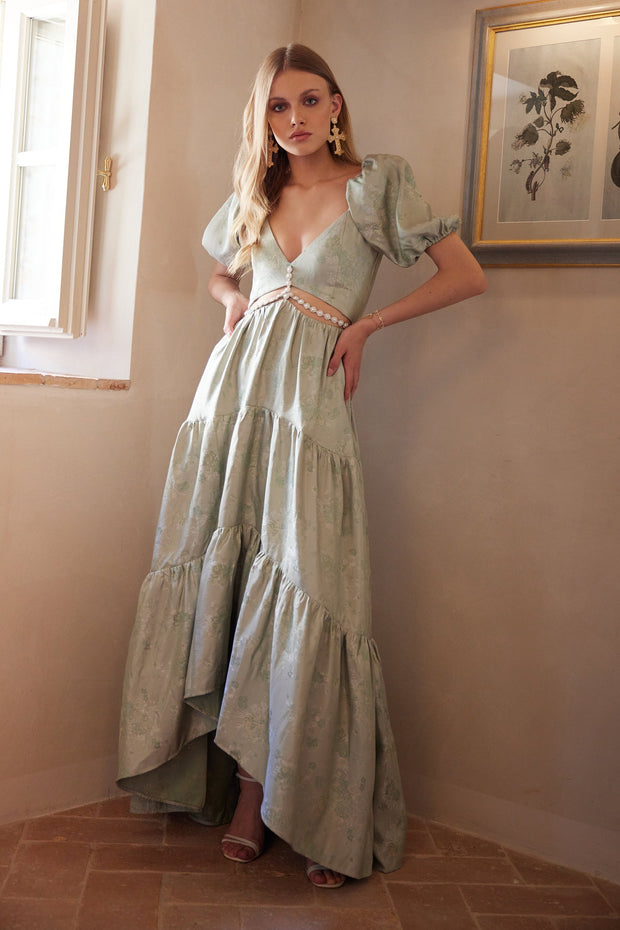 The Emma Dress in Sage Windsor Brocade