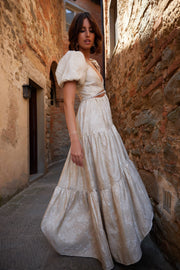 The Emma Dress in Taupe Windsor Brocade