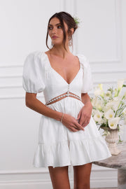 The Emily Dress in White Windsor Brocade