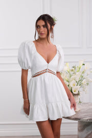 The Emily Dress in White Windsor Brocade
