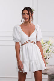 The Emily Dress in White Windsor Brocade