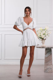 The Emily Dress in White Windsor Brocade