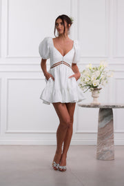 The Emily Dress in White Windsor Brocade