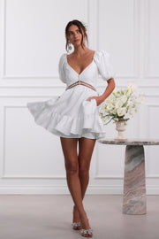 The Emily Dress in White Windsor Brocade