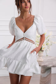 The Emily Dress in White Windsor Brocade