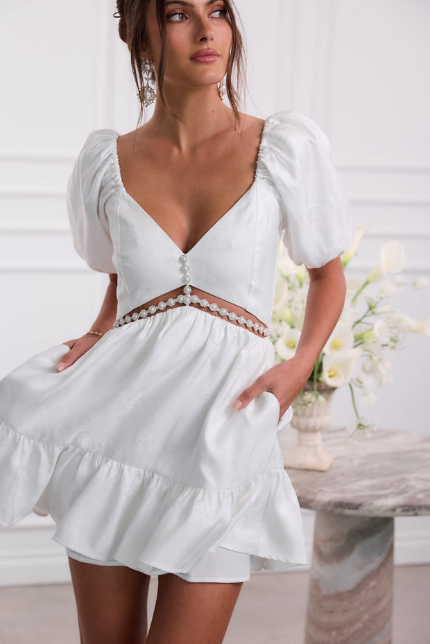 The Emily Dress in White Windsor Brocade