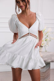 The Emily Dress in White Windsor Brocade