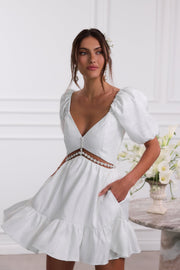 The Emily Dress in White Windsor Brocade