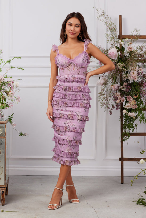 The Fiorenza Dress in Lilac Tapestry Rose