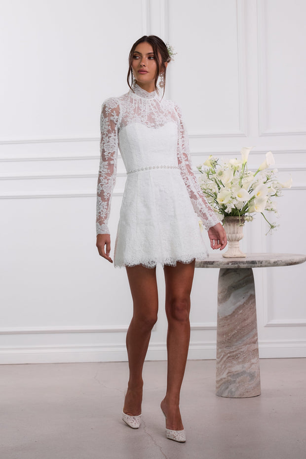 The Gwendolyn Dress in White Chantilly Lace