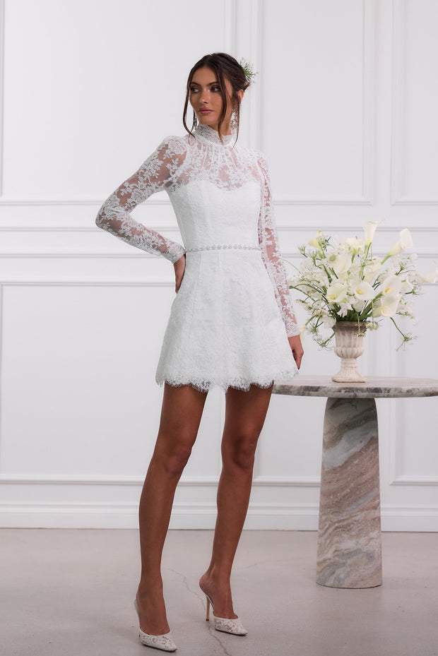 The Gwendolyn Dress in White Chantilly Lace