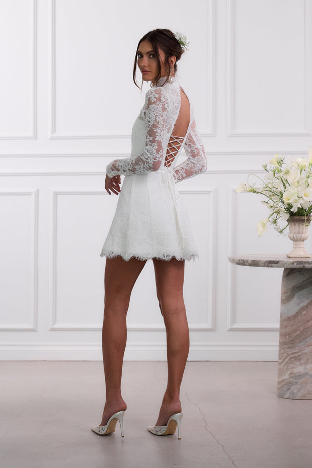 The Gwendolyn Dress in White Chantilly Lace