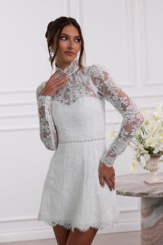 The Gwendolyn Dress in White Chantilly Lace