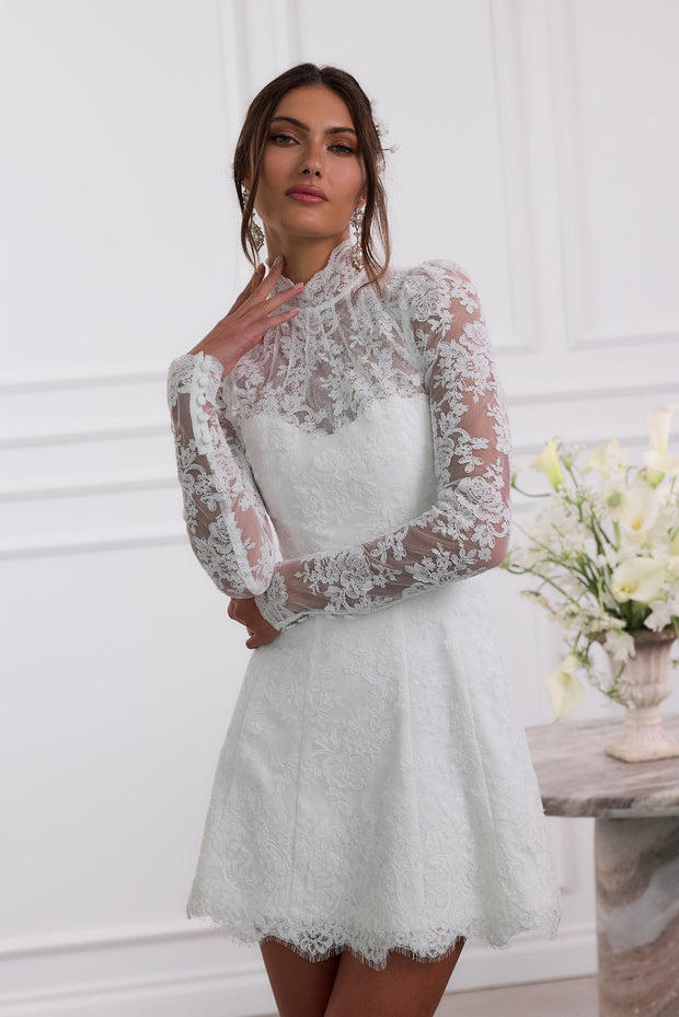 The Gwendolyn Dress in White Chantilly Lace