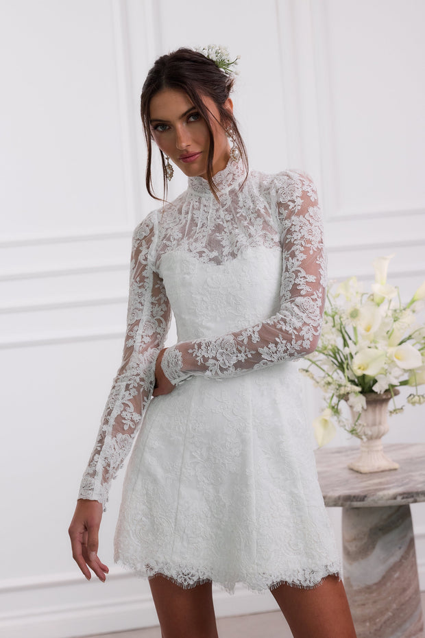 The Gwendolyn Dress in White Chantilly Lace