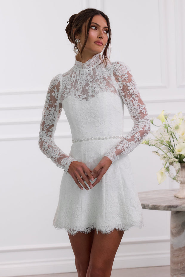 The Gwendolyn Dress in White Chantilly Lace