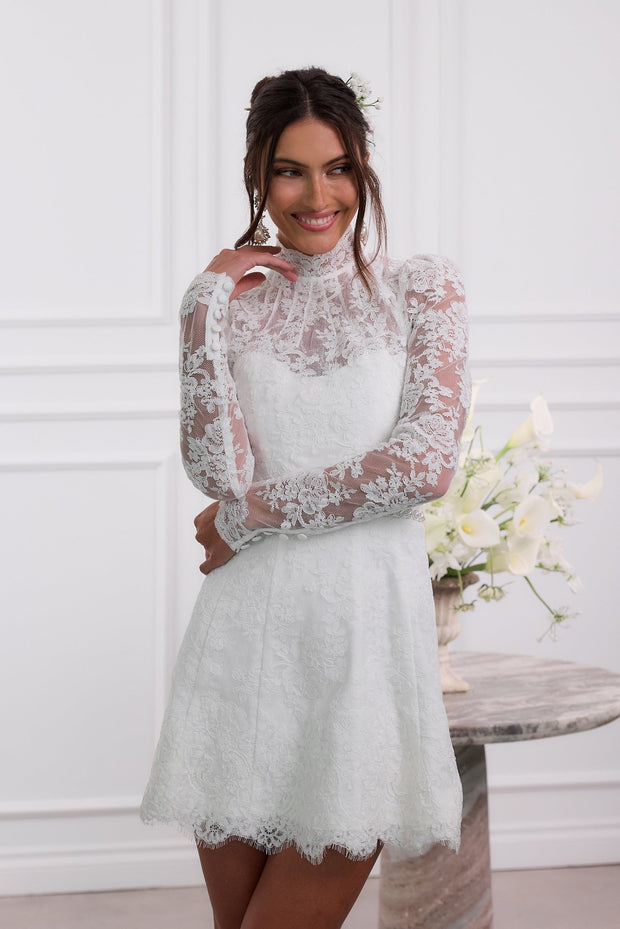 The Gwendolyn Dress in White Chantilly Lace