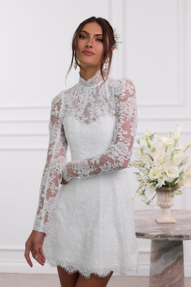 The Gwendolyn Dress in White Chantilly Lace