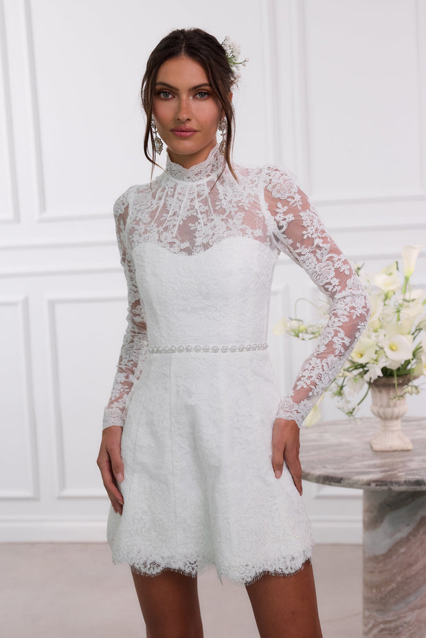 The Gwendolyn Dress in White Chantilly Lace