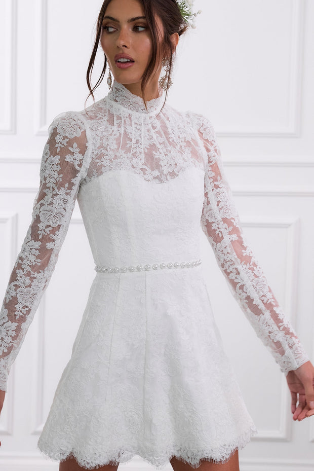 The Gwendolyn Dress in White Chantilly Lace