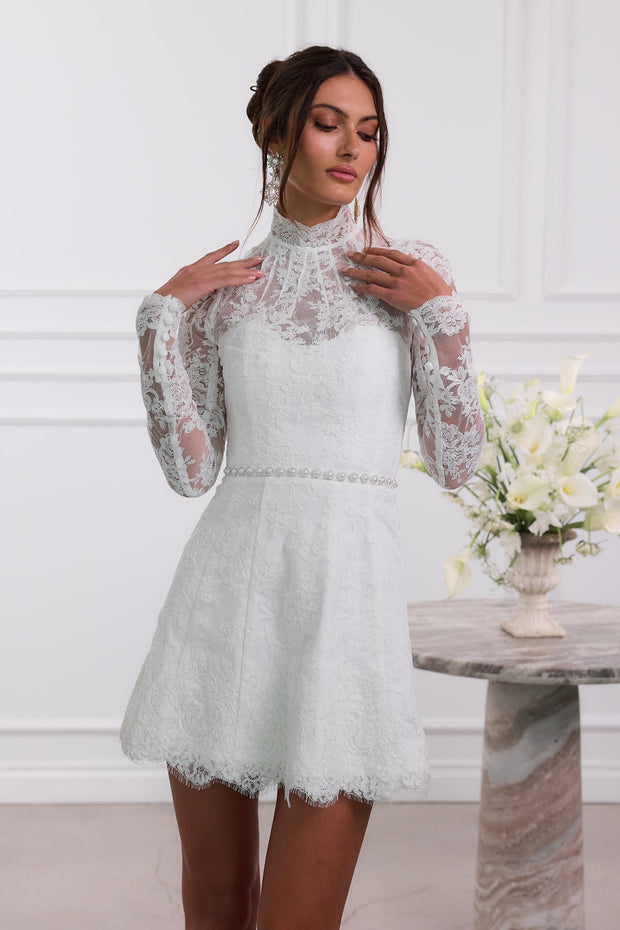 The Gwendolyn Dress in White Chantilly Lace