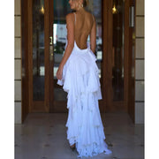 V-neck Brace Irregular Ruffled Dress