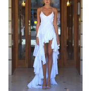 V-neck Brace Irregular Ruffled Dress