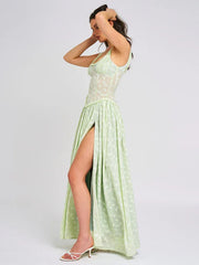 Sexy Sling U-Collar Backless See-through Chiffon Dress