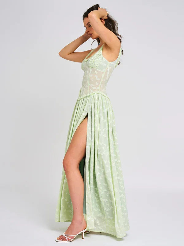 Sexy Sling U-Collar Backless See-through Chiffon Dress