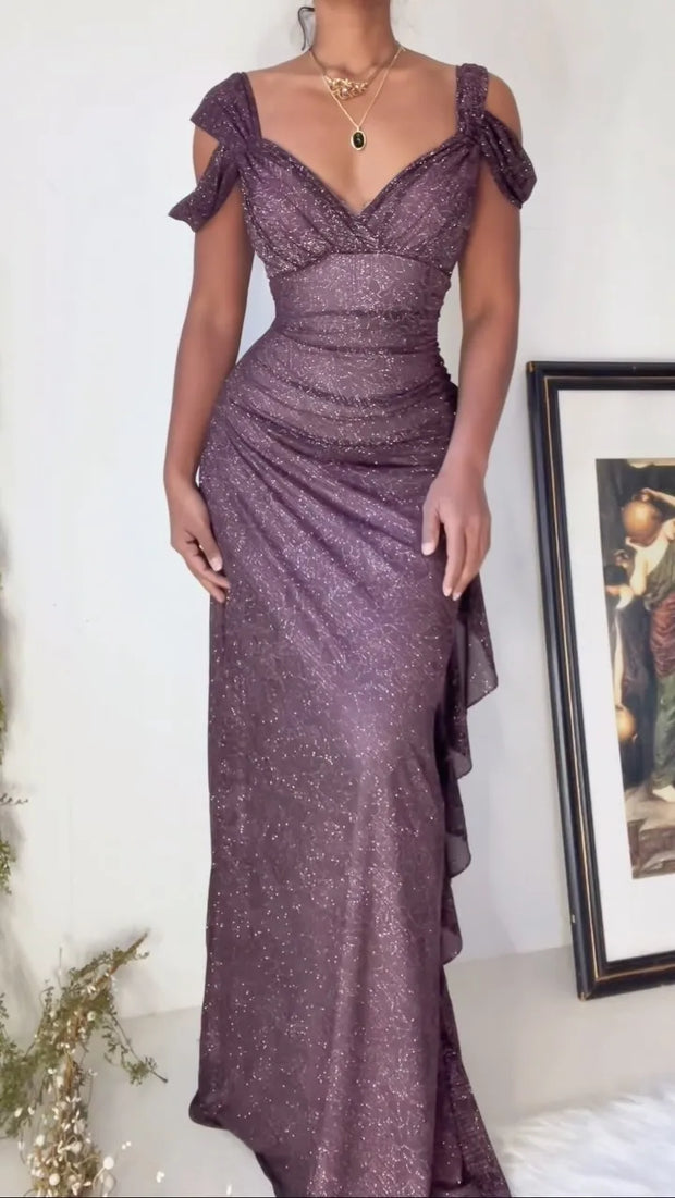 Sexy Elegant Deep V Waist-Tight Shiny Dress
