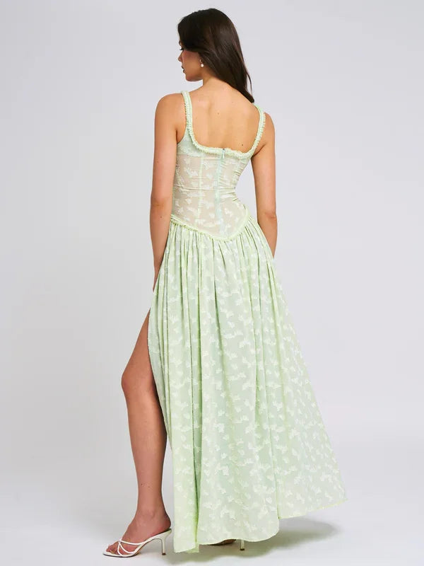 Sexy Sling U-Collar Backless See-through Chiffon Dress