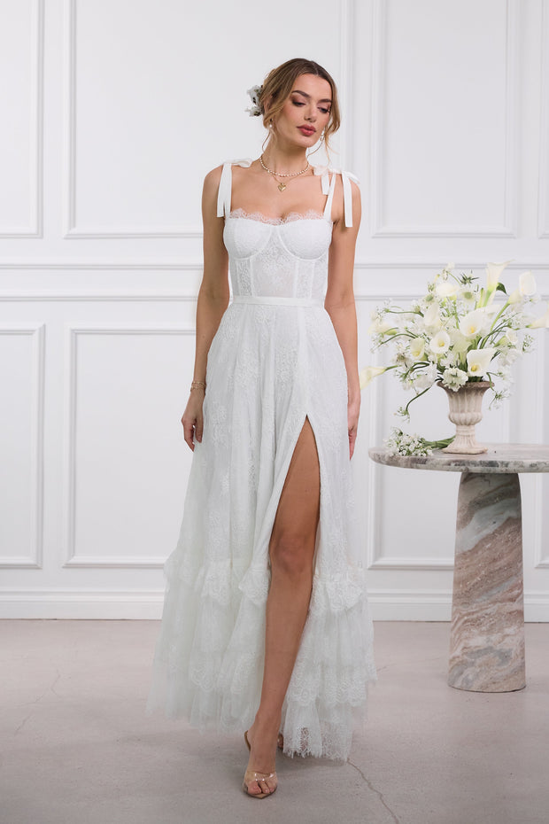 The Harmony Dress in White Chantilly Lace