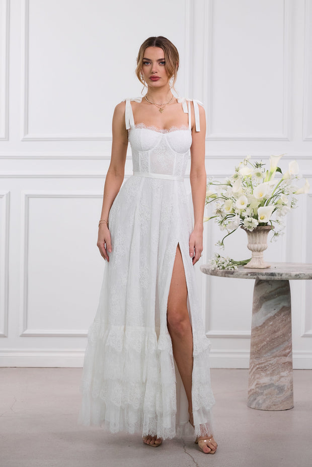 The Harmony Dress in White Chantilly Lace