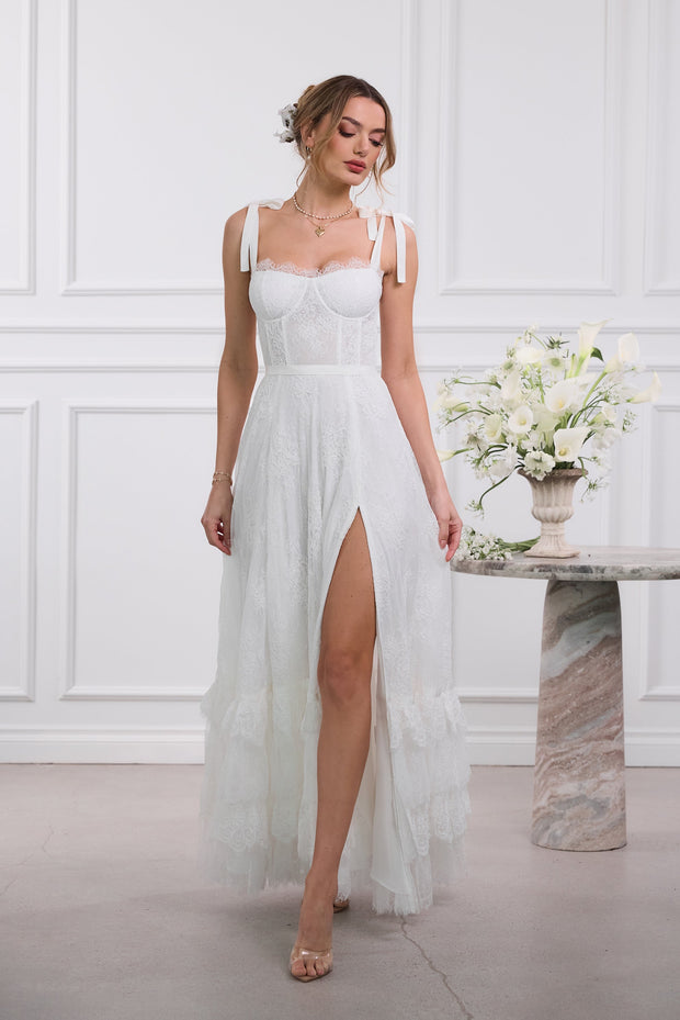 The Harmony Dress in White Chantilly Lace