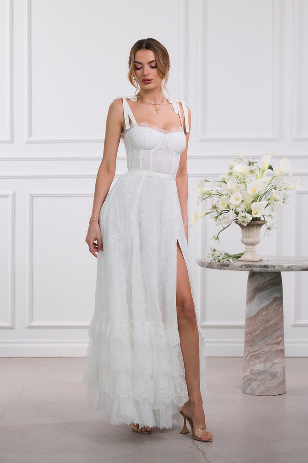The Harmony Dress in White Chantilly Lace