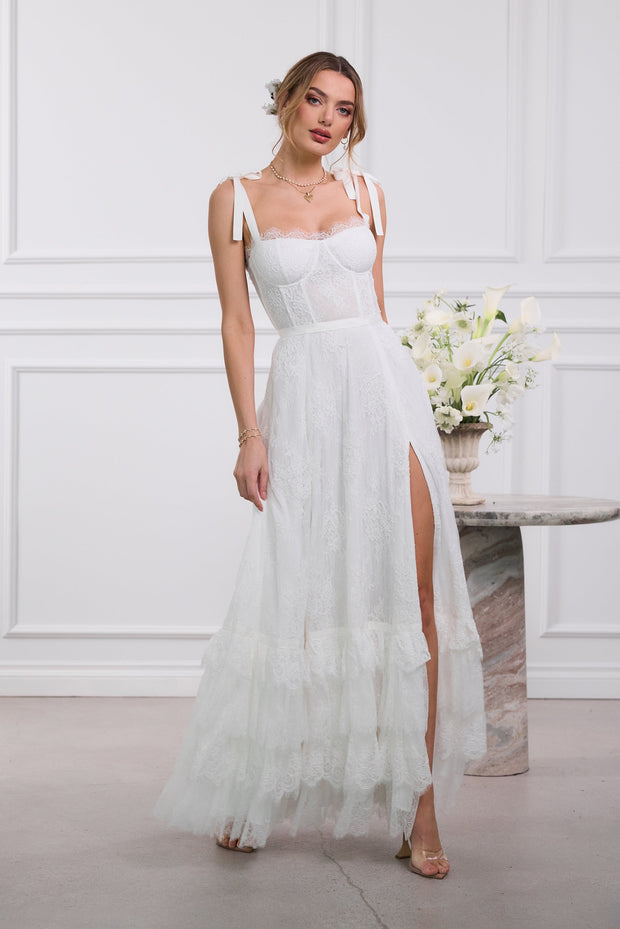 The Harmony Dress in White Chantilly Lace
