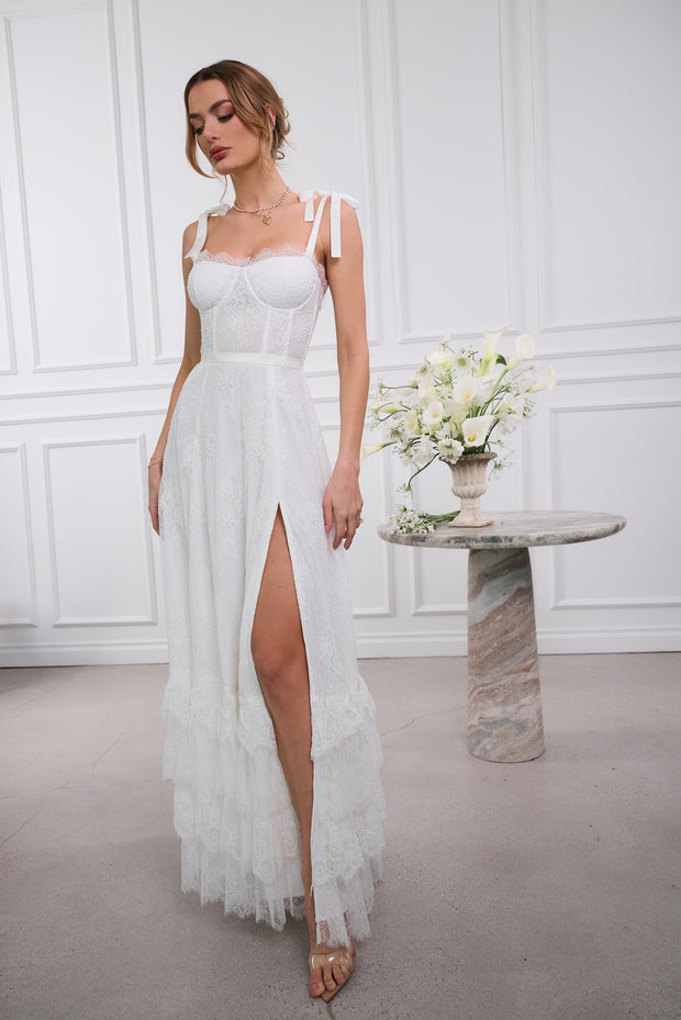 The Harmony Dress in White Chantilly Lace