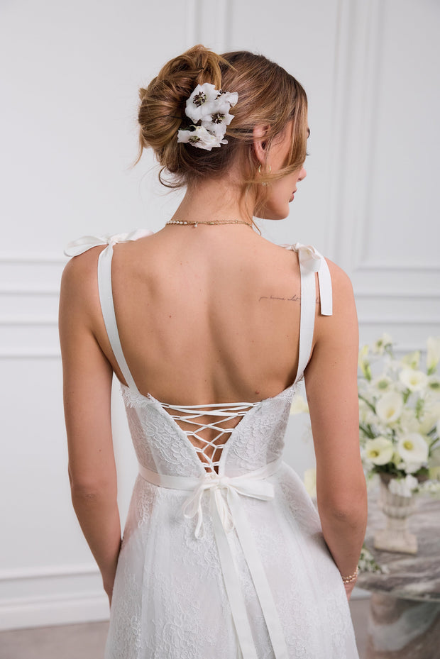 The Harmony Dress in White Chantilly Lace