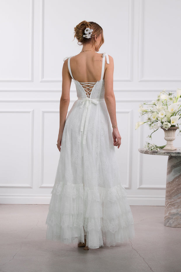 The Harmony Dress in White Chantilly Lace