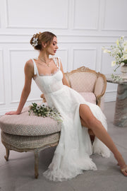 The Harmony Dress in White Chantilly Lace