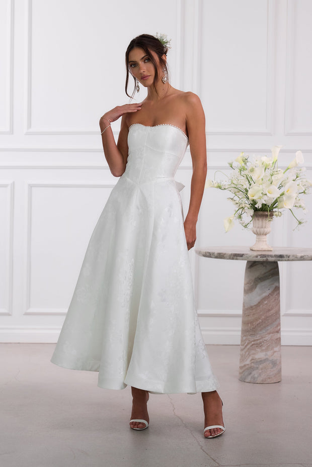 The Hazel Dress in White Baroque Floral