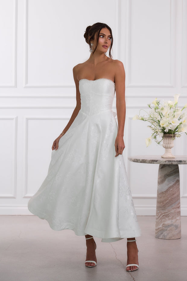 The Hazel Dress in White Baroque Floral