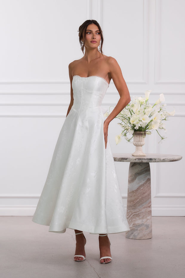 The Hazel Dress in White Baroque Floral