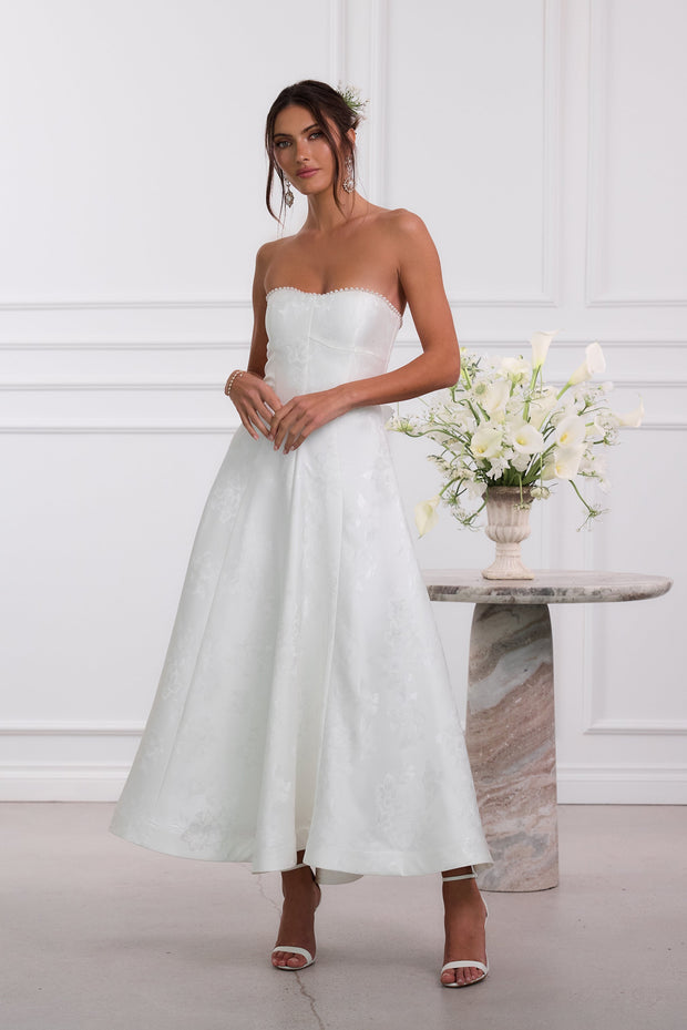 The Hazel Dress in White Baroque Floral