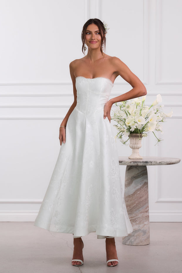 The Hazel Dress in White Baroque Floral