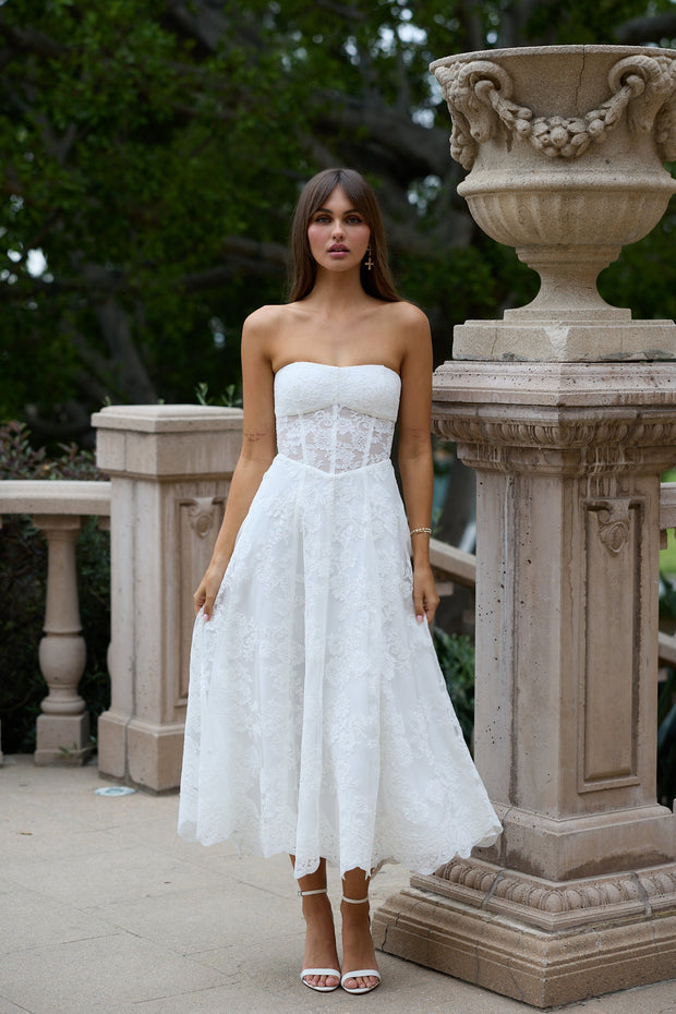 The Hazel Dress in White Chantilly Lace