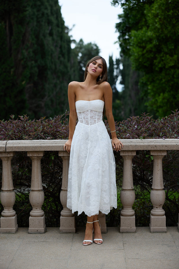 The Hazel Dress in White Chantilly Lace