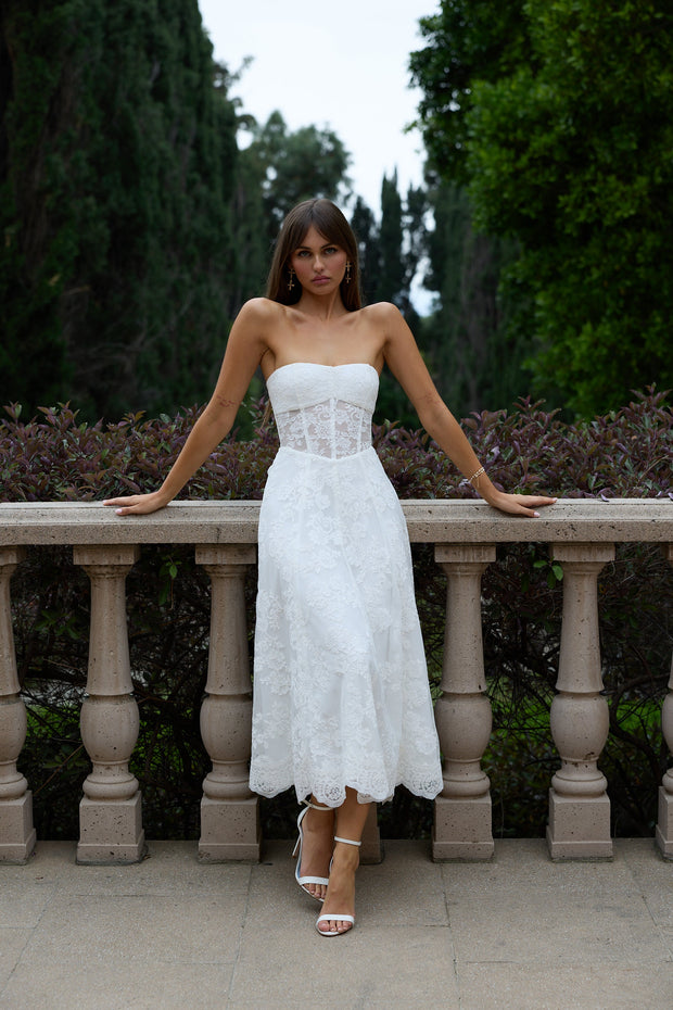 The Hazel Dress in White Chantilly Lace