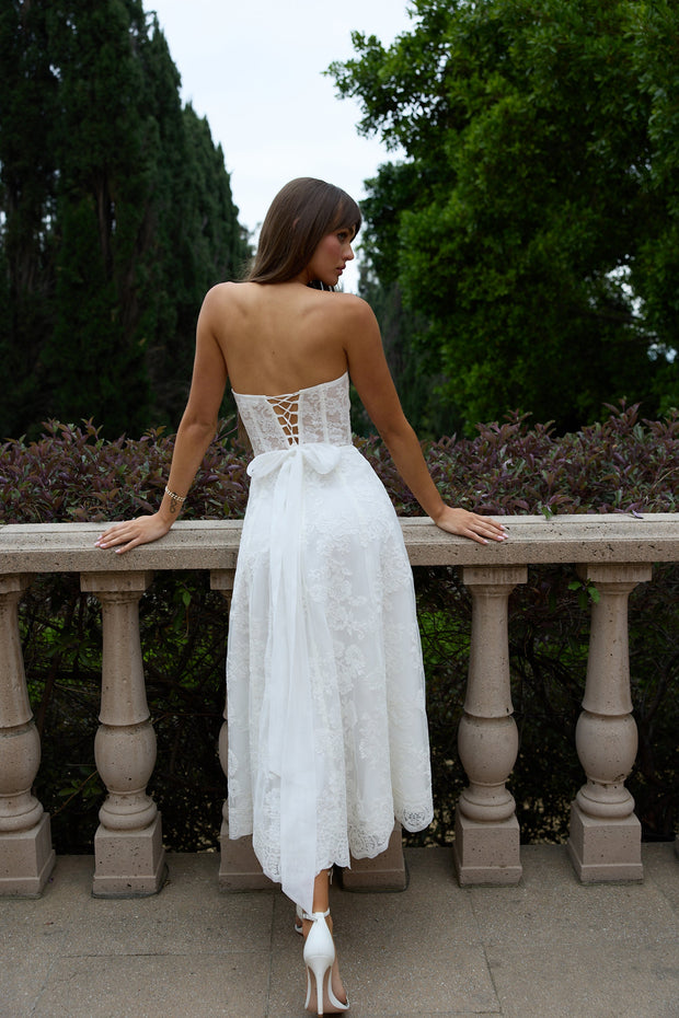The Hazel Dress in White Chantilly Lace